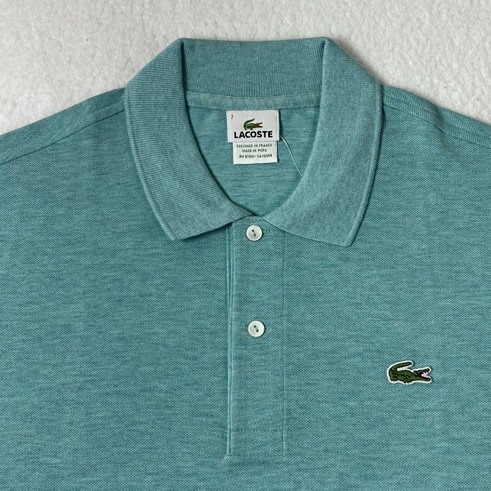 LACOSTE Logo Polo Shirt 100% Cotton‎ Light Turquoise Men's US Size 2XL VTG NWT - Picture 3 of 15
